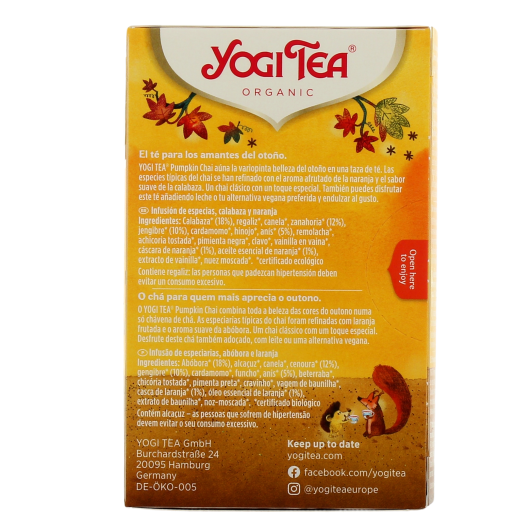 Infusion Ayurv Dique Pumpkin Chai Yogi Tea