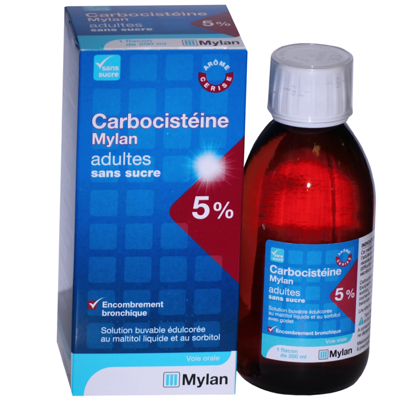Carbocistéine mylan 5% sans sucre 200ml - Mylan