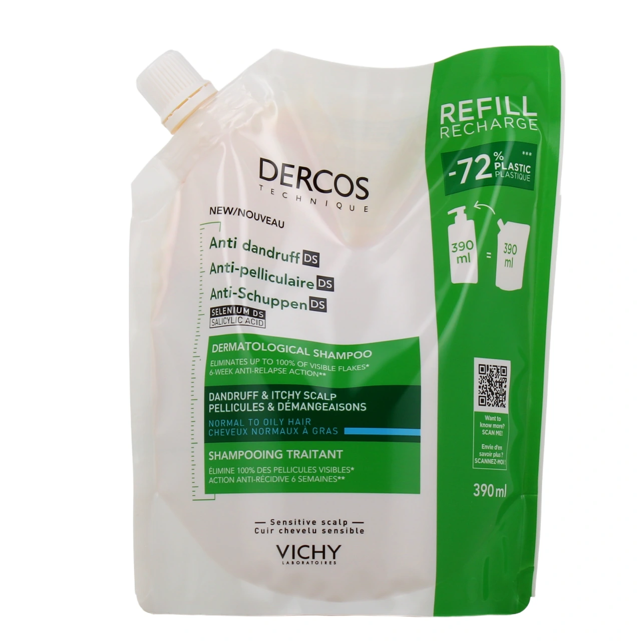 Dercos Shampooing Traitant Anti-Pelliculaire Cheveux Normaux à Gras - Vue 8