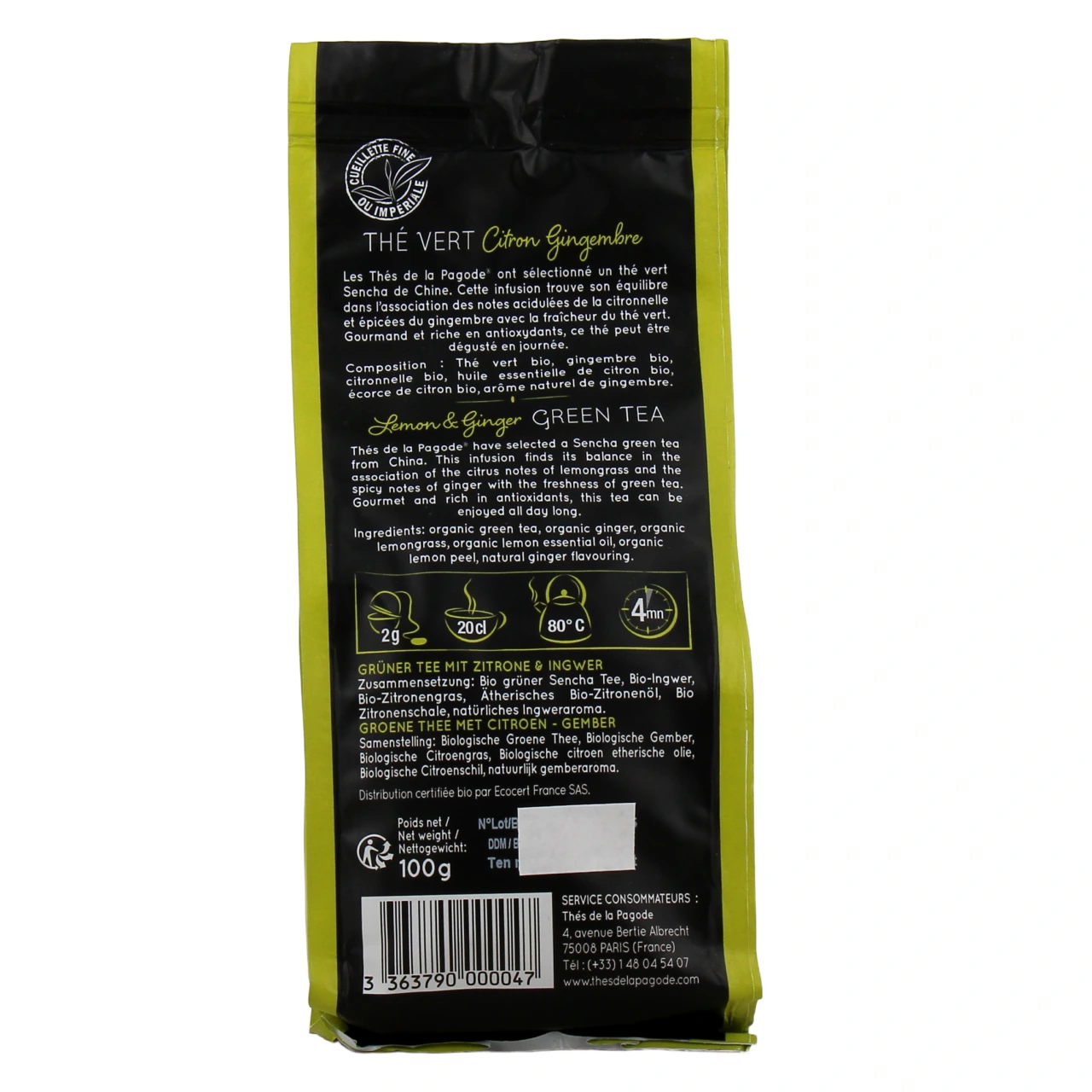 Thés de la Pagode Thé Vert Citron Gingembre Bio - Vue 3