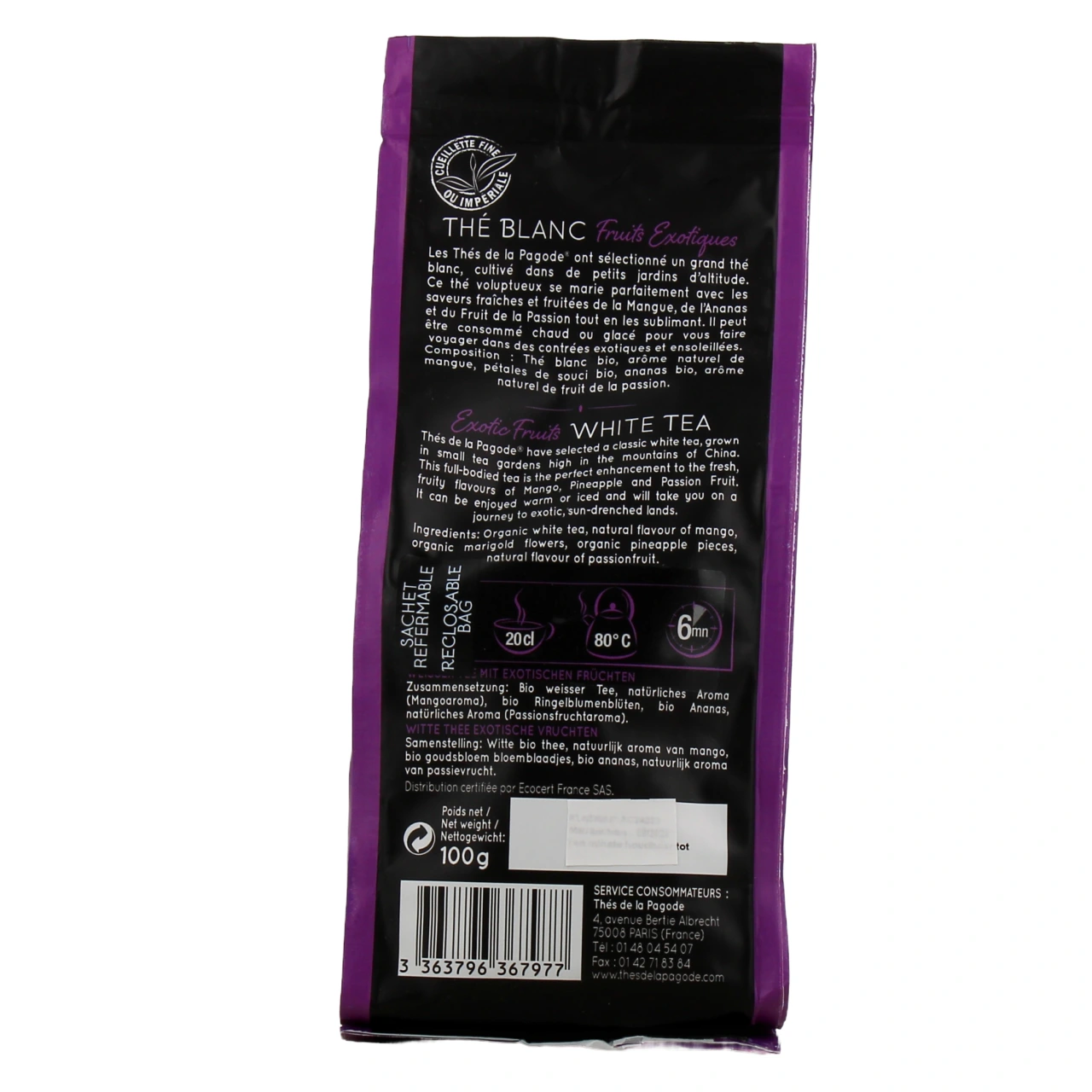 Thés de la Pagode Thé Blanc Fruits Exotiques Bio - Vue 3