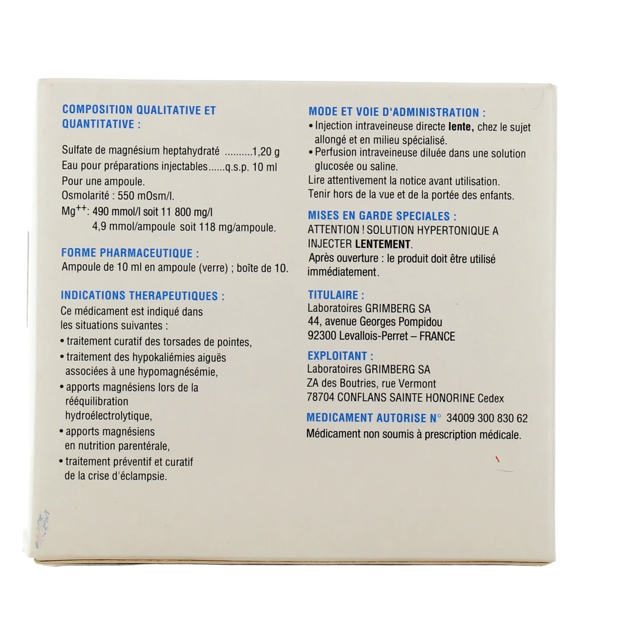 Spasmag injectable 10 ampoules de 10ml - Vue 3