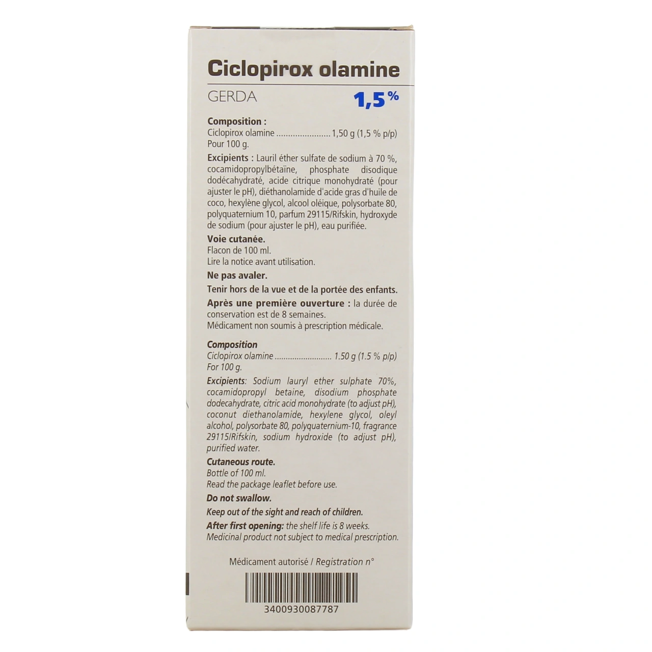Ciclopirox Olamine Shampooing - Vue 3