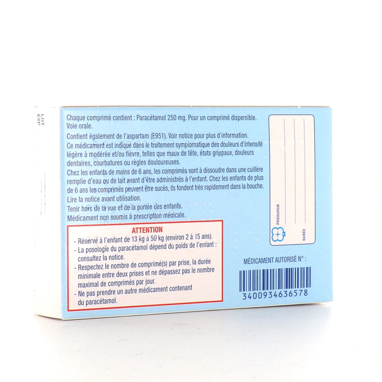 EfferalganMed 250 mg Enfant 13 à 50 kg Comprimés dispersibles - Vue 2