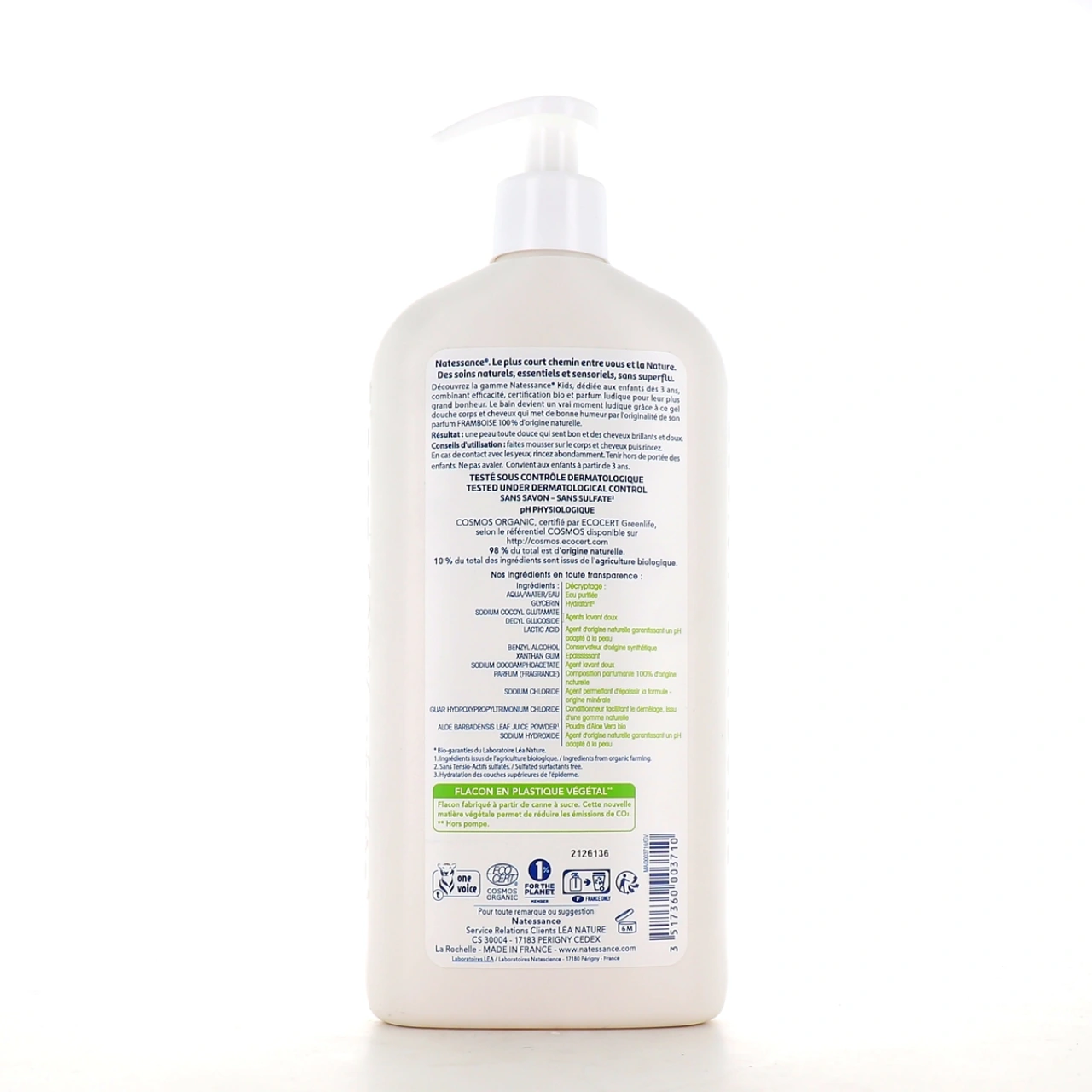 Natessance Kids Bio Gel douche corps et cheveux Framboise - Vue 2