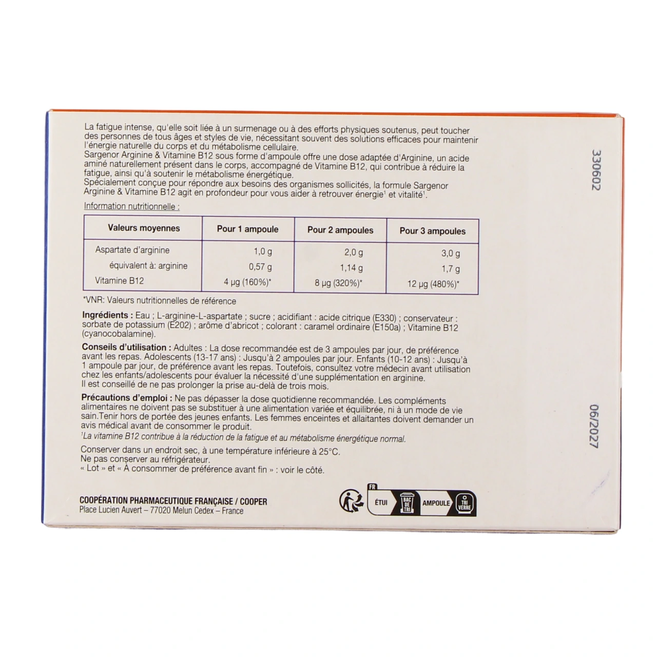 Sargenor Arginine et Vitamine B12 - Vue 3