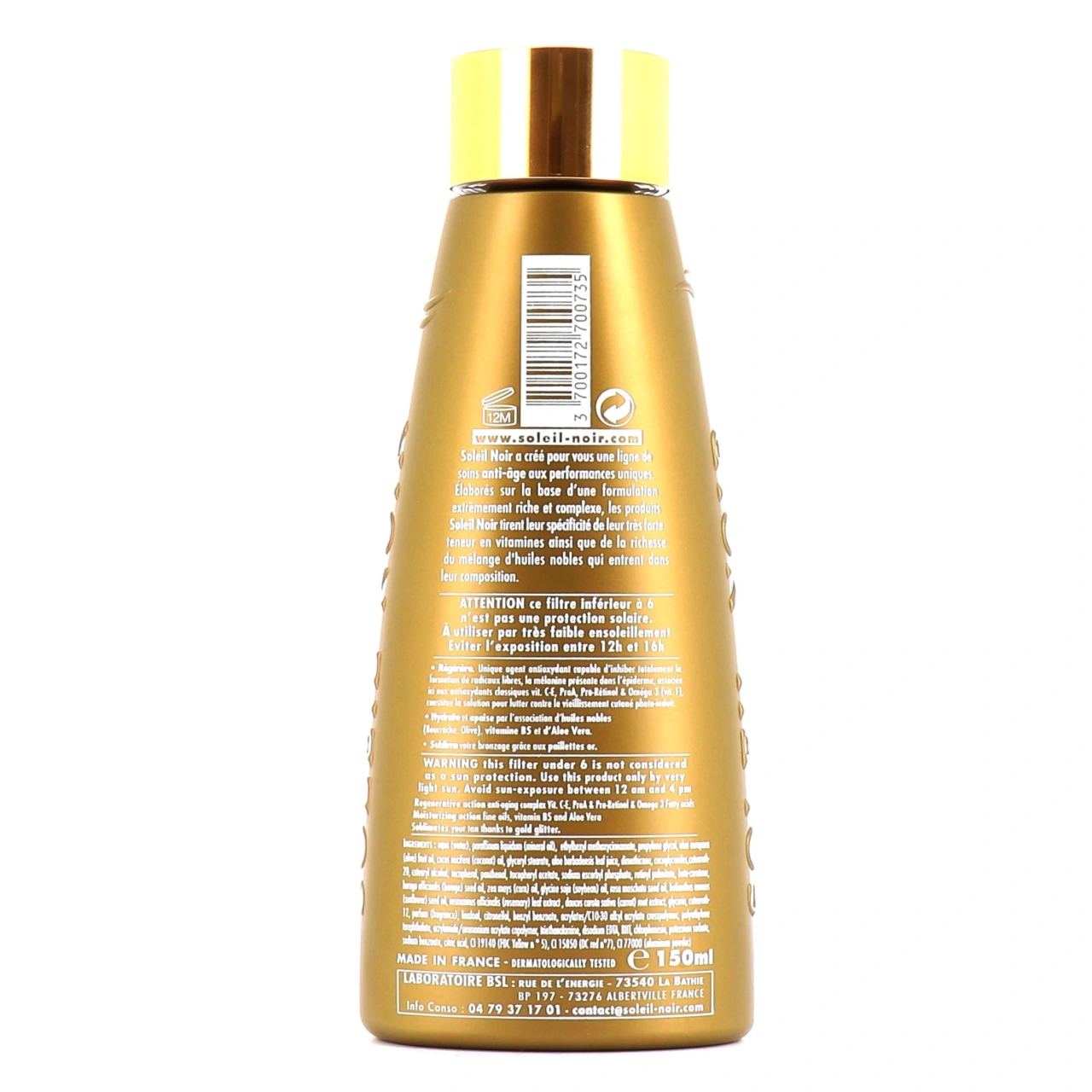 Soleil Noir Lait Vitaminé Pailleté Or Sublimateur de Bronzage - Vue 4