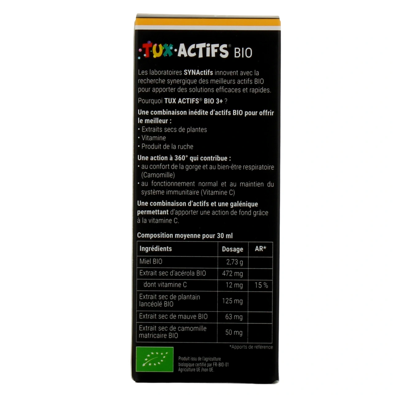 Synactifs Tux Actifs Sirop Toux Bio 3+ - Vue 3