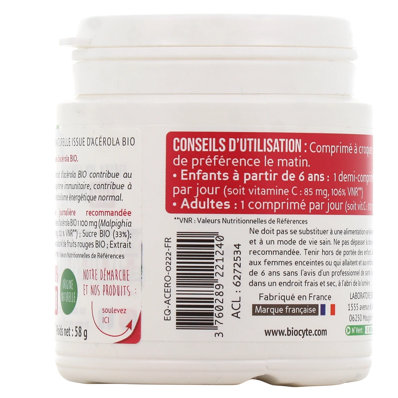 Biocyte Acerola 1100mg Bio - Vue 3