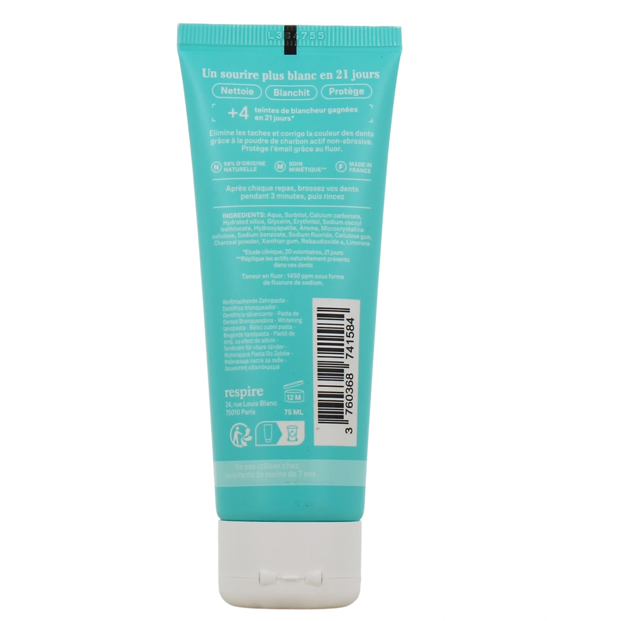 Respire Dentifrice Naturel Blancheur Naturelle - Vue 3