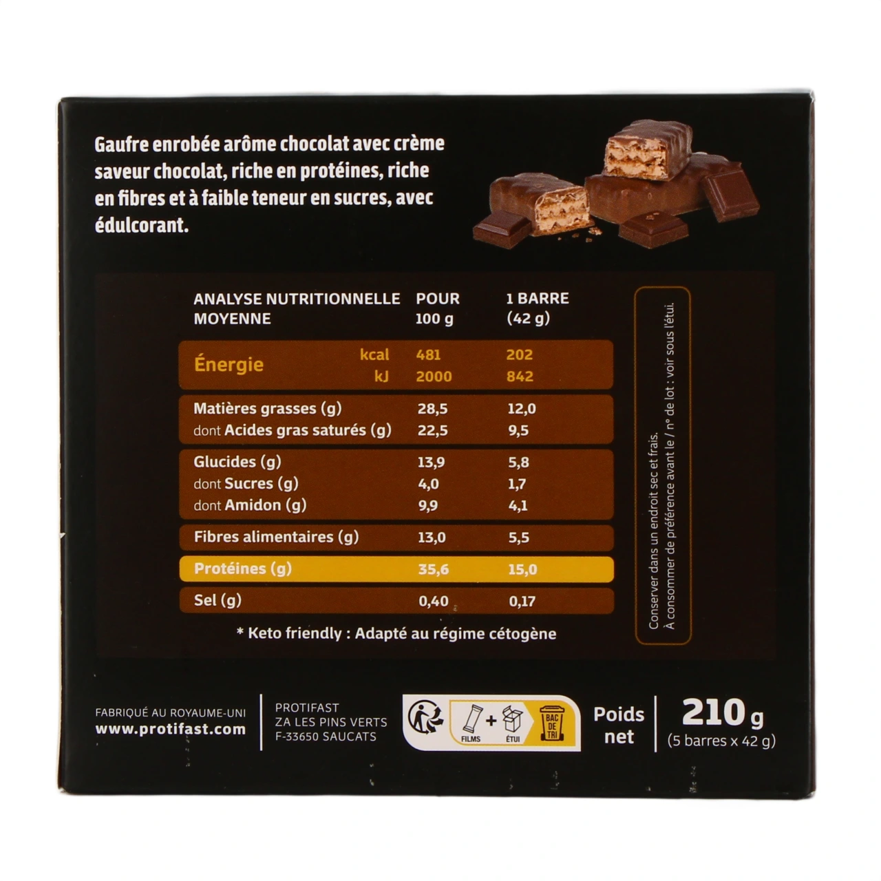 Barre Gaufrette Enrobage Chocolat Protifast Chocobreak - Vue 3