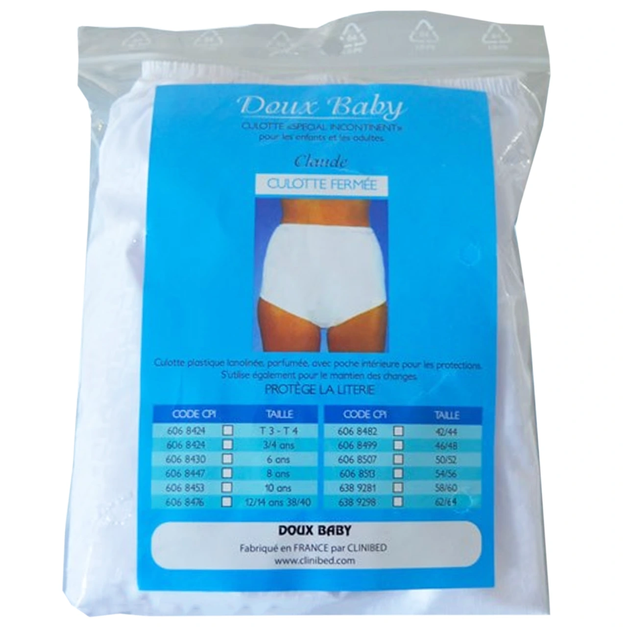Claude Culotte Plastique Blanche - Clinibed