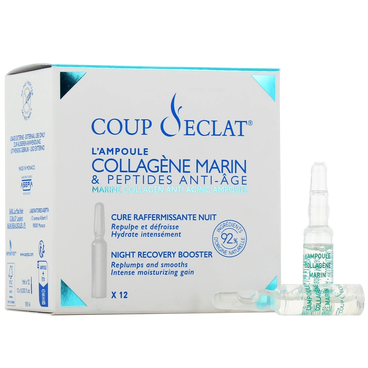 Coup d'éclat Ampoule Collagène Marin et Peptides Anti-âge - Asepta