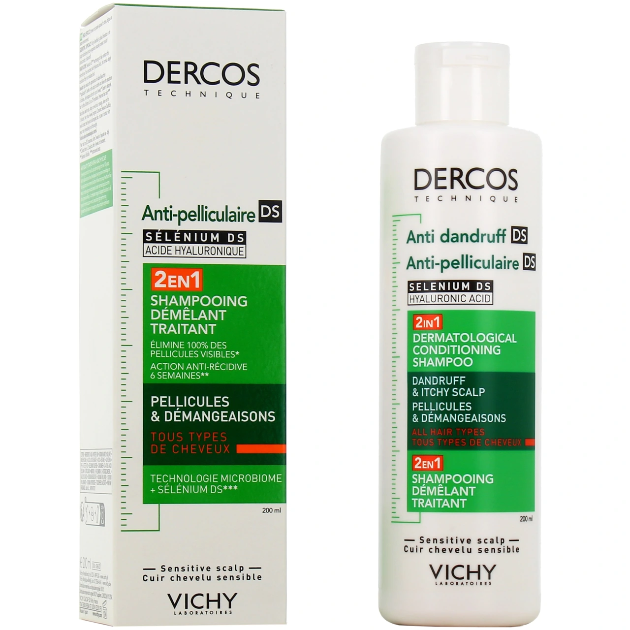 Dercos Shampooing Démêlant Traitant Anti-Pelliculaire 2en1 - Dercos