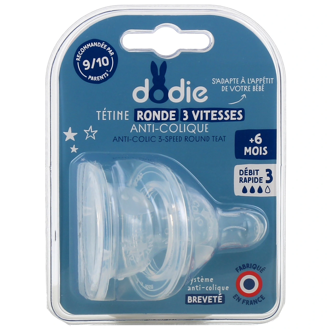 Dodie Initiation+ Tétine Ronde 3 Vitesses Anti-Colique - Dodie