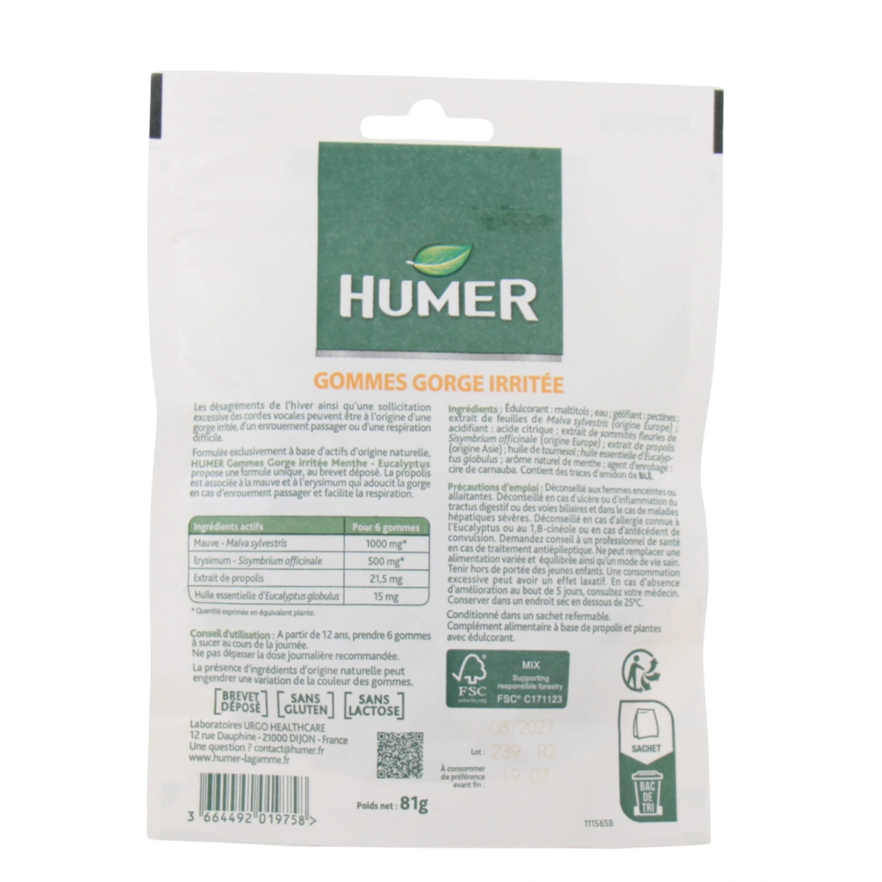 Humer Gommes Gorge Sensible - Vue 2