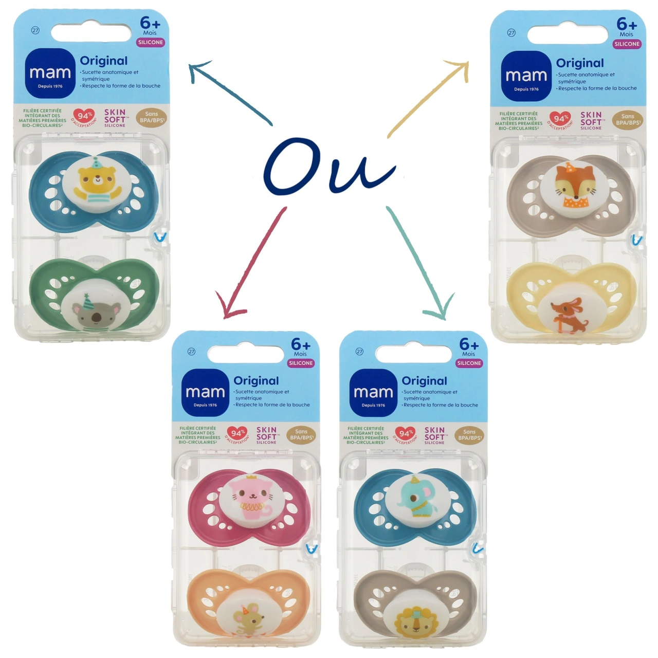 MAM Original Sucettes Anatomiques Silicone 6 Mois et + - MAM