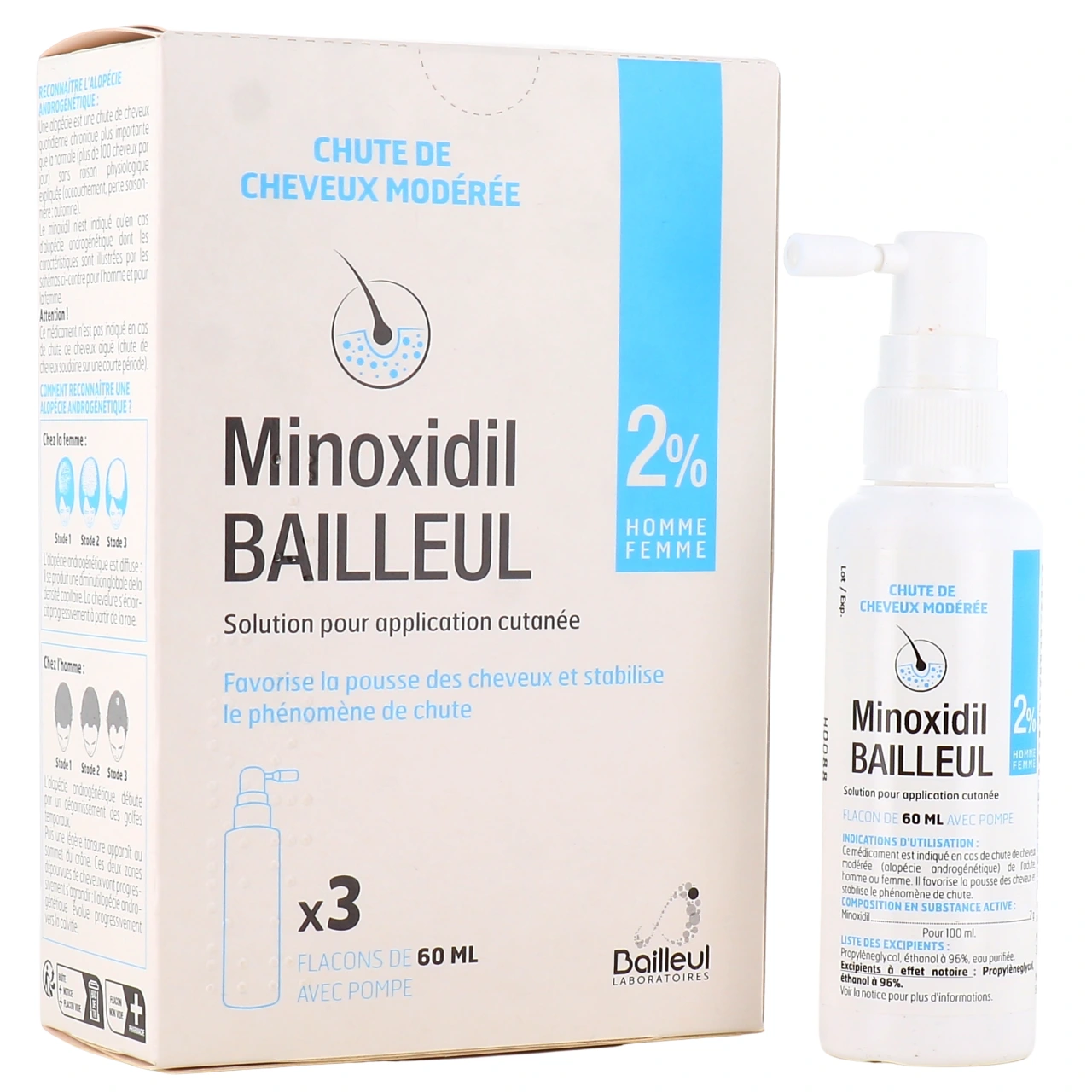 Minoxidil 2% 3x60 ml - Bailleul