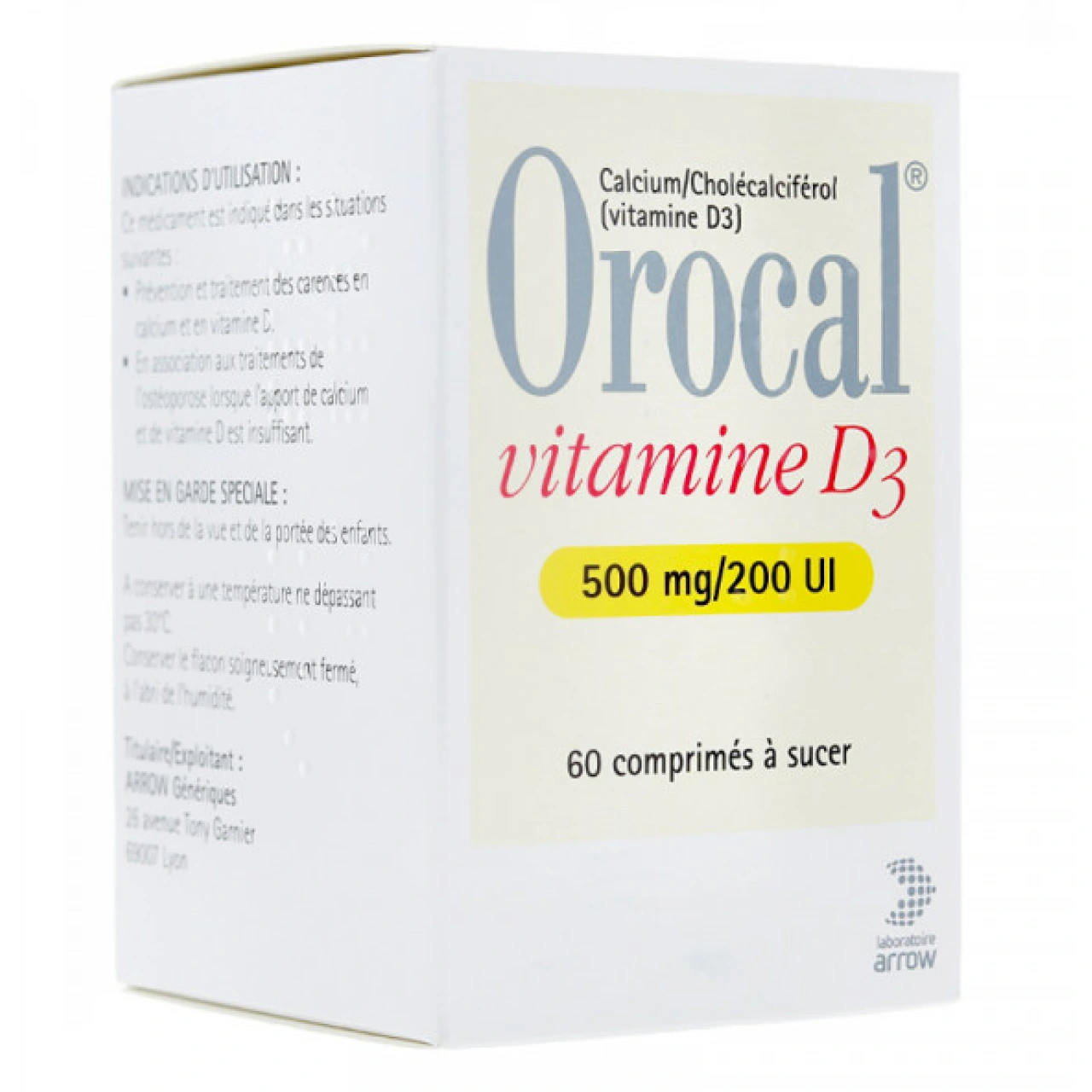 Orocal Vitamine D3 500mg / 200UI Comprimés à sucer - Arrow