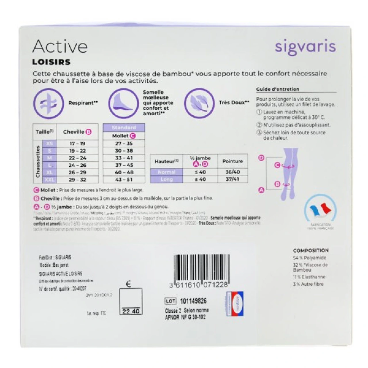 Sigvaris Active Loisirs Bambou Chaussettes Femme Classe 2 - Vue 2