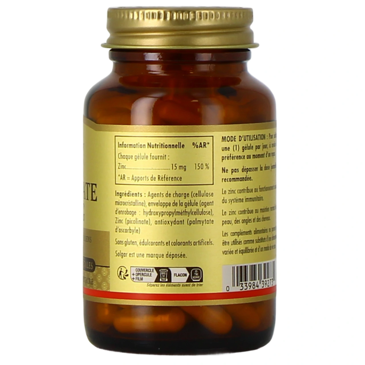 Solgar Zinc Picolinate - Vue 3