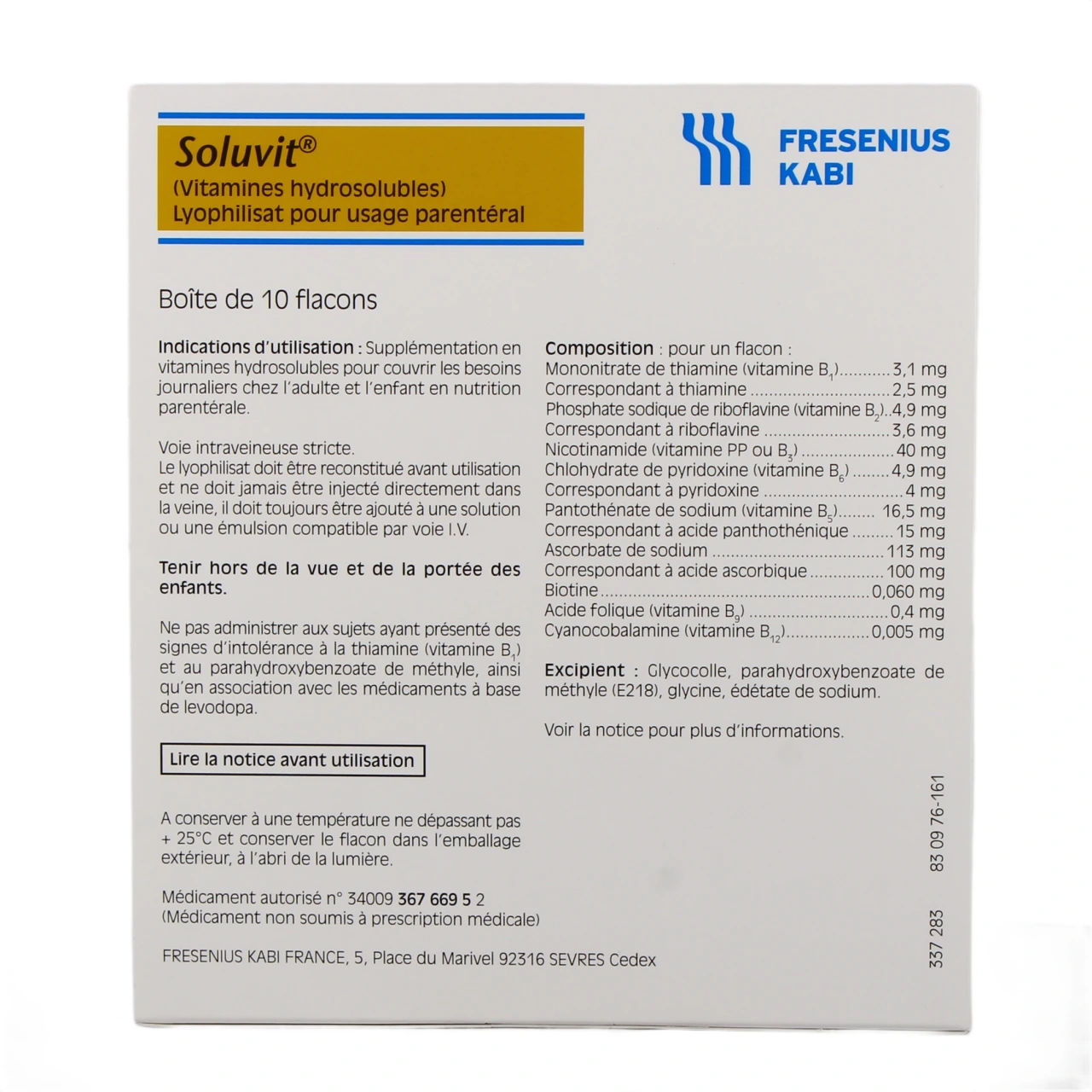 Soluvit Lyophilisat pour Usage Parentéral - Vue 2