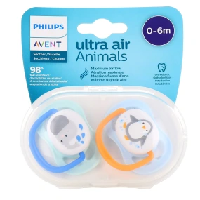 Sucettes Philips Avent Ultra Air 0-6 Mois - Lot De 4 Avec 2 étuis Stérilisateurs - Tétine Orthodontique Silicone Sans BPA