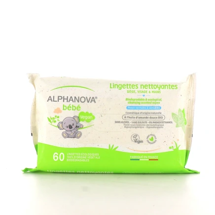 Alphanova Bébé Bio Lingettes Nettoyantes Biodégradables