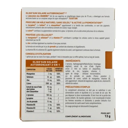 Granions Oligo'Sun Solaire Auto-Bronzant 2 en 1