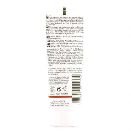 Cattier Crème Mains Argile Blanche Bio