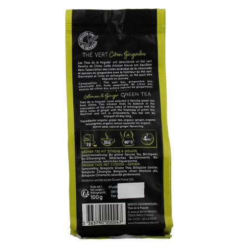 Thés de la Pagode Thé Vert Citron Gingembre Bio