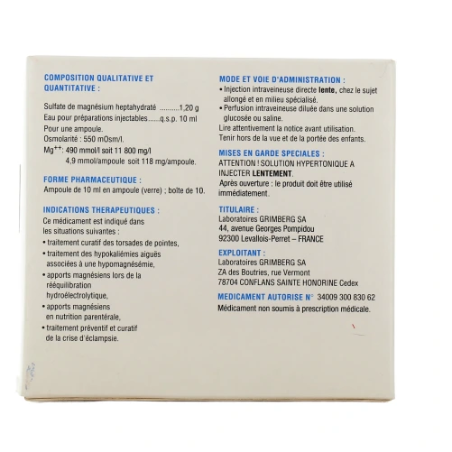Spasmag injectable 10 ampoules de 10ml