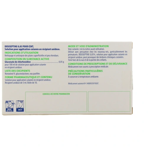 Dosiseptine 0,05% Solution Antiseptique en unidoses