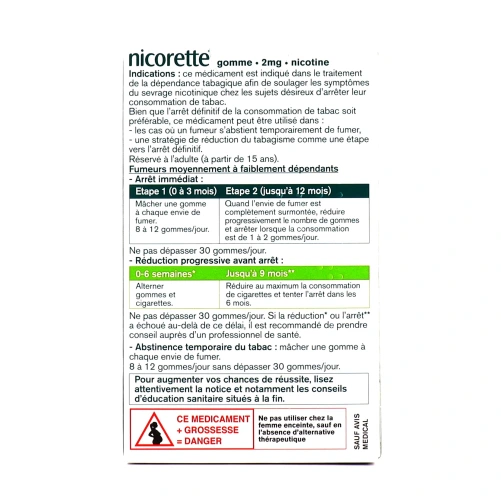 Nicorette gommes 2 mg sans sucre
