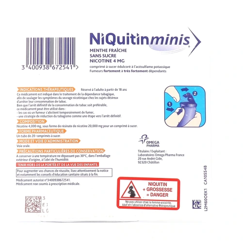 Niquitin minis menthe fraiche 4mg
