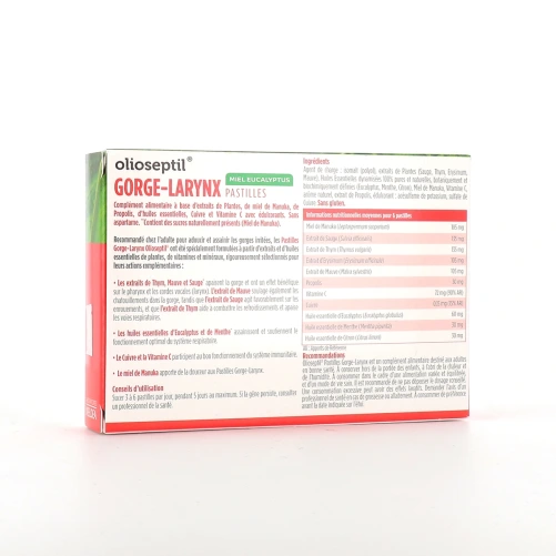 Olioseptil Pastilles Gorge Larynx Miel Eucalyptus