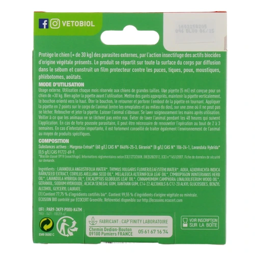 Biovetol Antiparasitaire Pipettes Chien