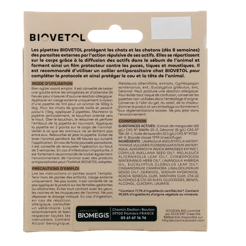 Biovetol Antiparasitaire Pipettes Chaton / Chat