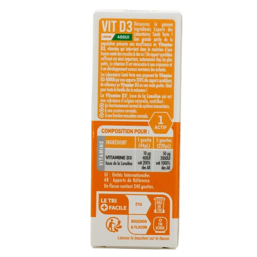 Santé Verte Vitamine D3 400UI Défenses naturelles