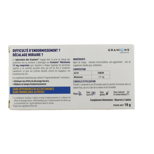 Granions Mélatonine 1,9mg Endormissement rapide