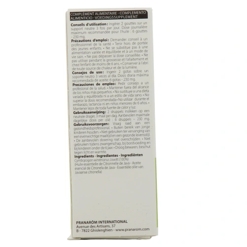 Pranarom Huile Essentielle Citronnelle de Java