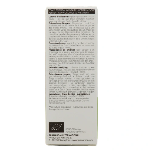 Pranarom Huile Essentielle Romarin à Camphre Bio