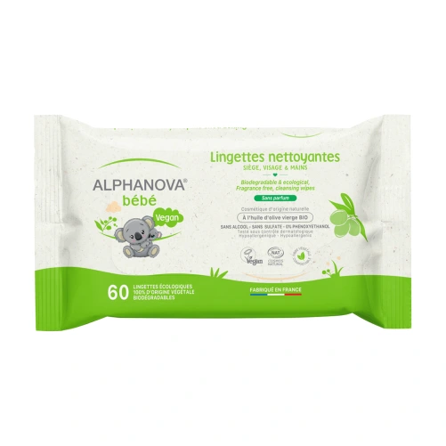 Alphanova Bébé Bio Lingettes Nettoyantes Biodégradables