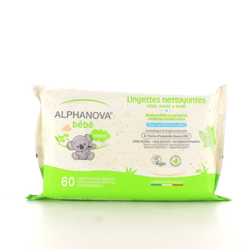 Alphanova Bébé Bio Lingettes Nettoyantes Biodégradables