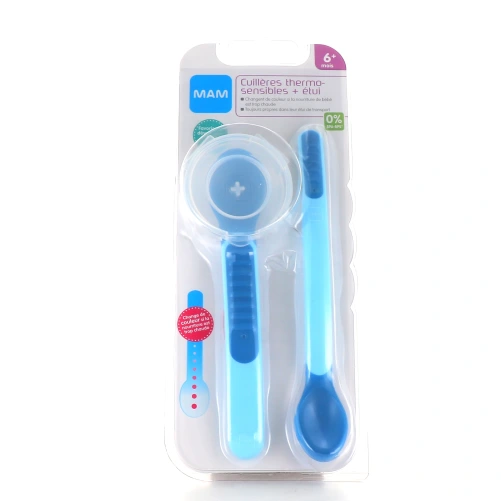 MAM Cuillère thermosensible + étui de transport +6 mois lot de 2