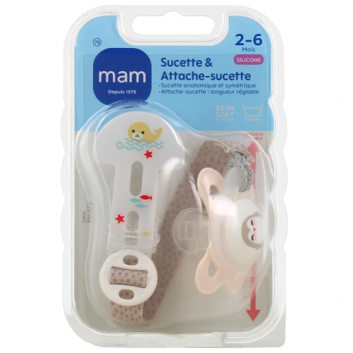 MAM Kit Sucette silicone avec attache-sucettes 2-6 mois