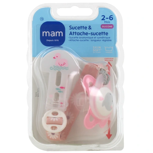 MAM Kit Sucette silicone avec attache-sucettes 2-6 mois