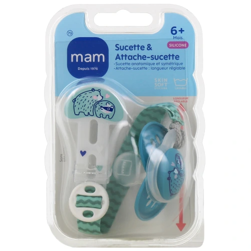 MAM Kit sucette silicone et attache-sucette +6 mois