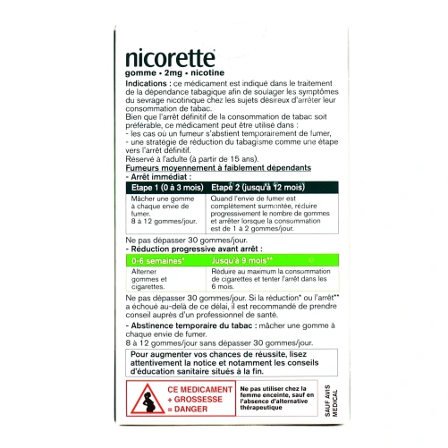 Nicorette gommes 2 mg sans sucre