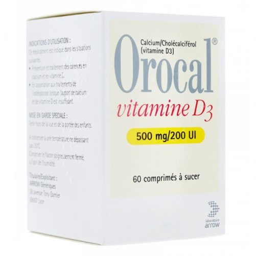 Orocal Vitamine D3 500mg / 200UI Comprimés à sucer